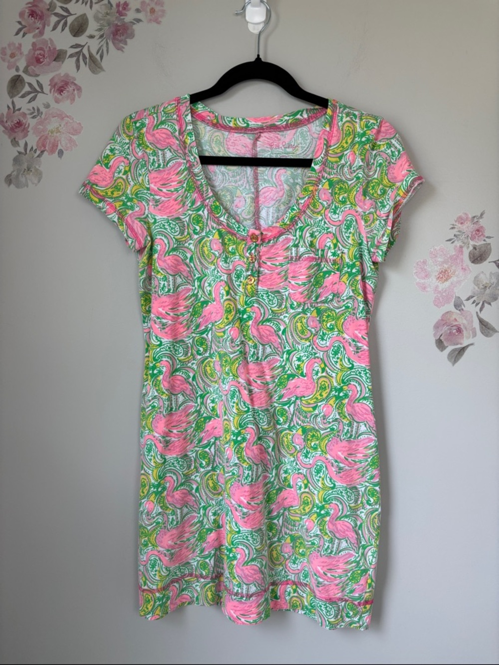 Lilly Pulitzer Pink & Green Flamingo Pima Cotton Dress - M